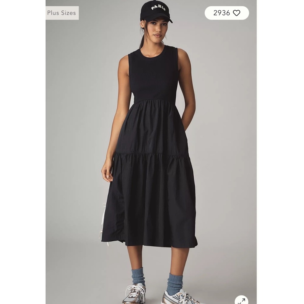 Daily Practice by Anthropologie Bowline Tiered Midi Dress Black Medium Pockets